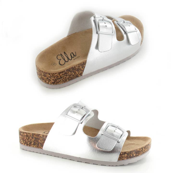 Ella Shoes Ltd – wholesale Sandals – Women's – Bronte: Women's Double Buckle Two Strap Slides3