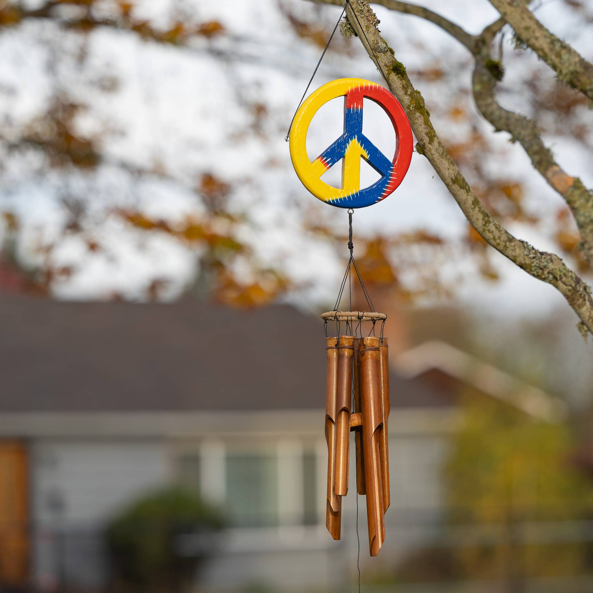 Cohasset Gifts - Wholesale Wind Chime - Peace Sign Bamboo Wind Chime0