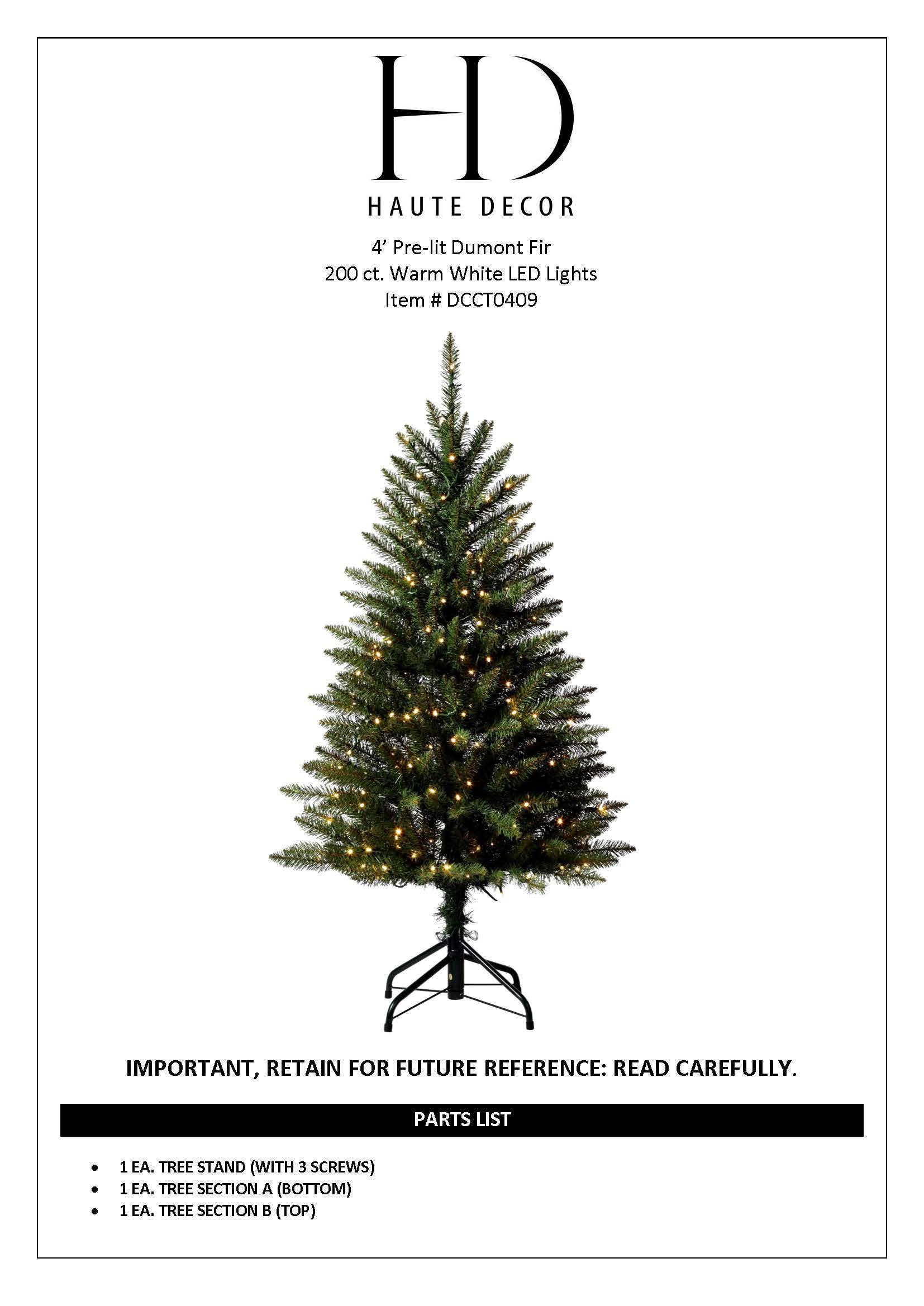 Haute Decor - Vente Sapin de Noël artificiel - Sapin Dumont de 4 pieds prééclairé avec lumières LED blanc chaud6