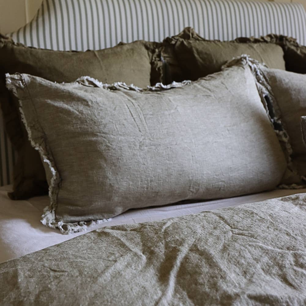Ellenvale Trade – wholesale Bedding set – Luxury Washed Olive Ruffle Linen Bedding Set1