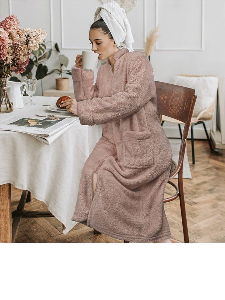 Pavilia - Wholesale Robe - Women's - Women's Sherpa Housecoat Zipper Robe56