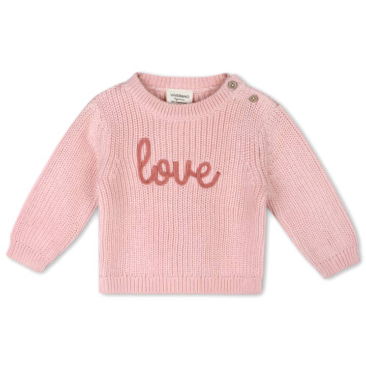 Love Broderad Chunky Stickad Babytröja (Ekologisk) för wholesale av Viverano Organics