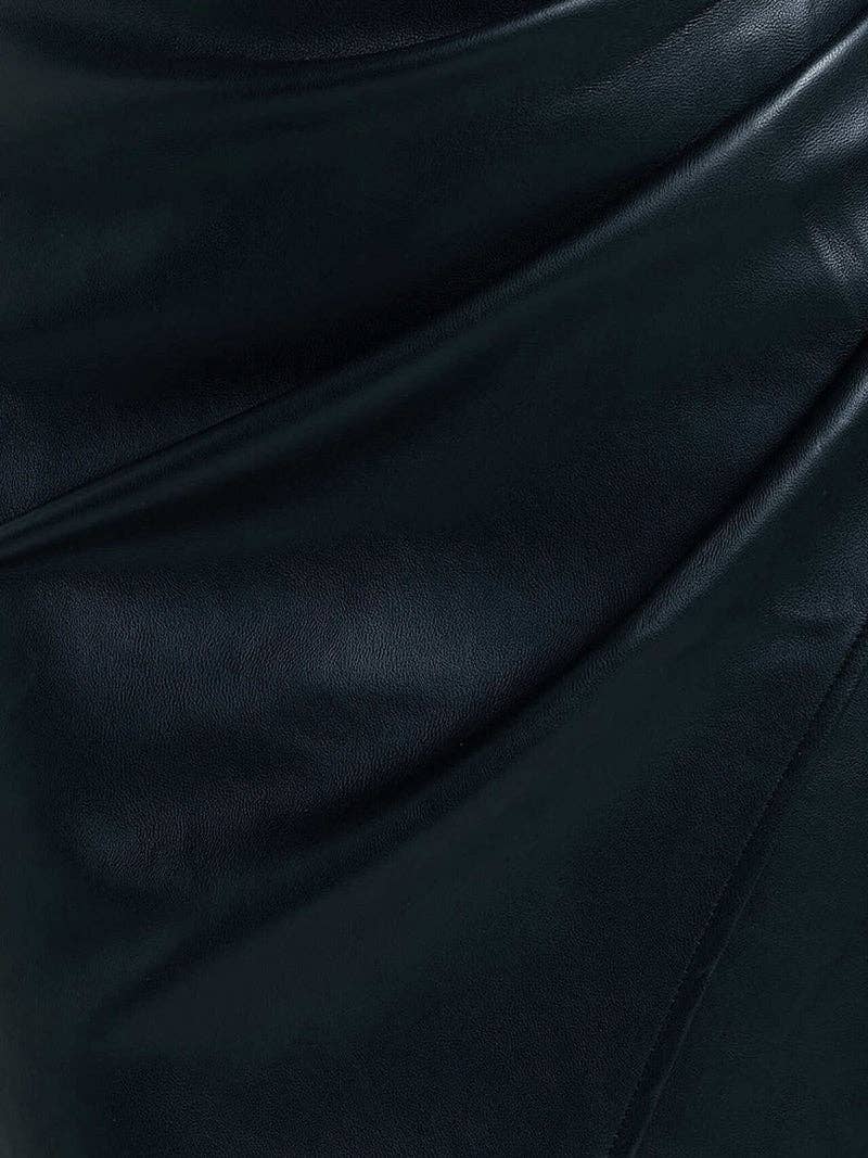 safistyle - Wholesale Skirt - Women's - Ruched Faux Leather Split-Hem Midi Skirt3