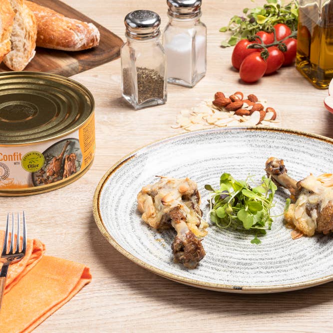 FoieGood - The Foie Gras Alternative - Vendita all'ingrosso Pasti pronti a lunga conservazione - CONFIT D'ANATRA 4 ALI 750g