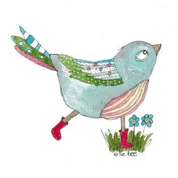 Tarjeta de felicitación de petirrojo con botas rojas para venta al por mayor de Elle Bee Art Studio