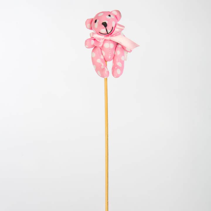 Willow Group - Wholesale Stuffed/Plush Toy - Kids & Baby - 4.5" Plush Bear on Floral Pick in Blue and Pink Polka Dots1