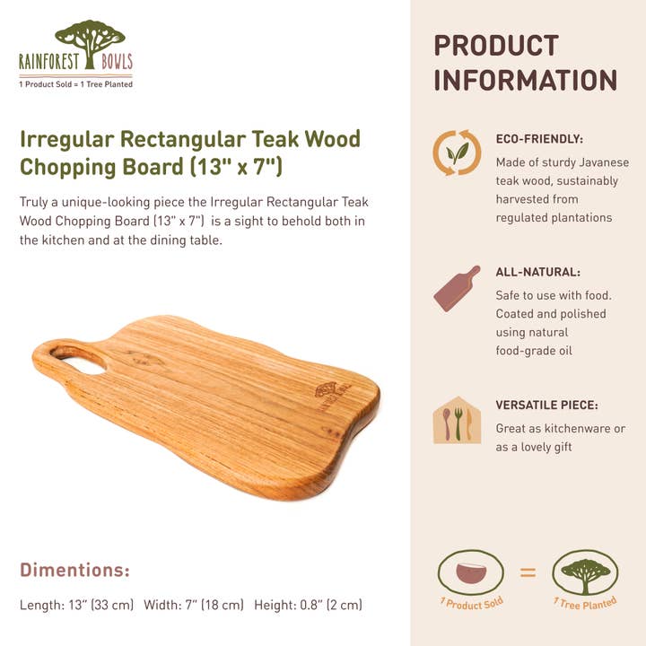 Rainforest Bowls - Wholesale Cutting Board - Irregular Shaped Teak Wood Chopping Board (13x7) with Handle8