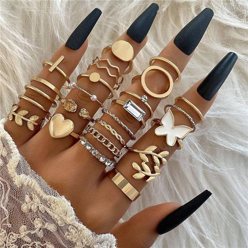 Ekartini - Vendita all'ingrosso Parure di gioielli - Set di anelli moda in metallo geometrico3