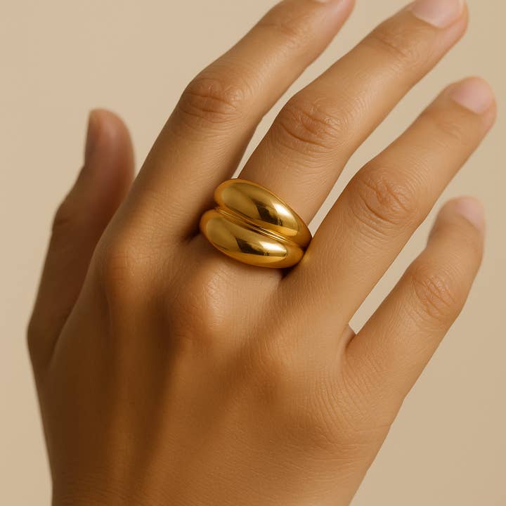Gold Lunar – wholesale Band/stacked ring – Double Dome Ring 18k Gold Plated Waterproof Anti Tarnish