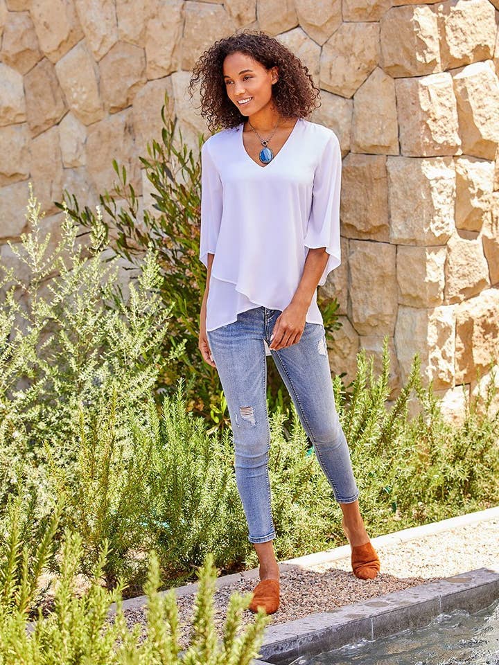 Off White Bracelet Sleeve Asymmetric Top for wholesale on Faire