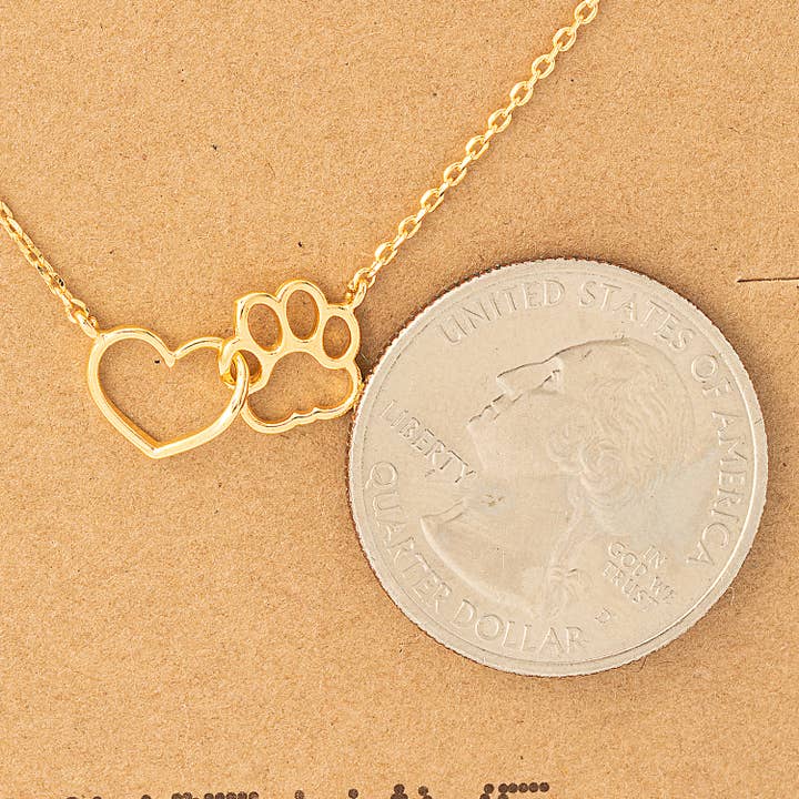 Fame Accessories - Wholesale Pendant/Charm Necklace - Dog Paw Heart Cutout Pendant Necklace