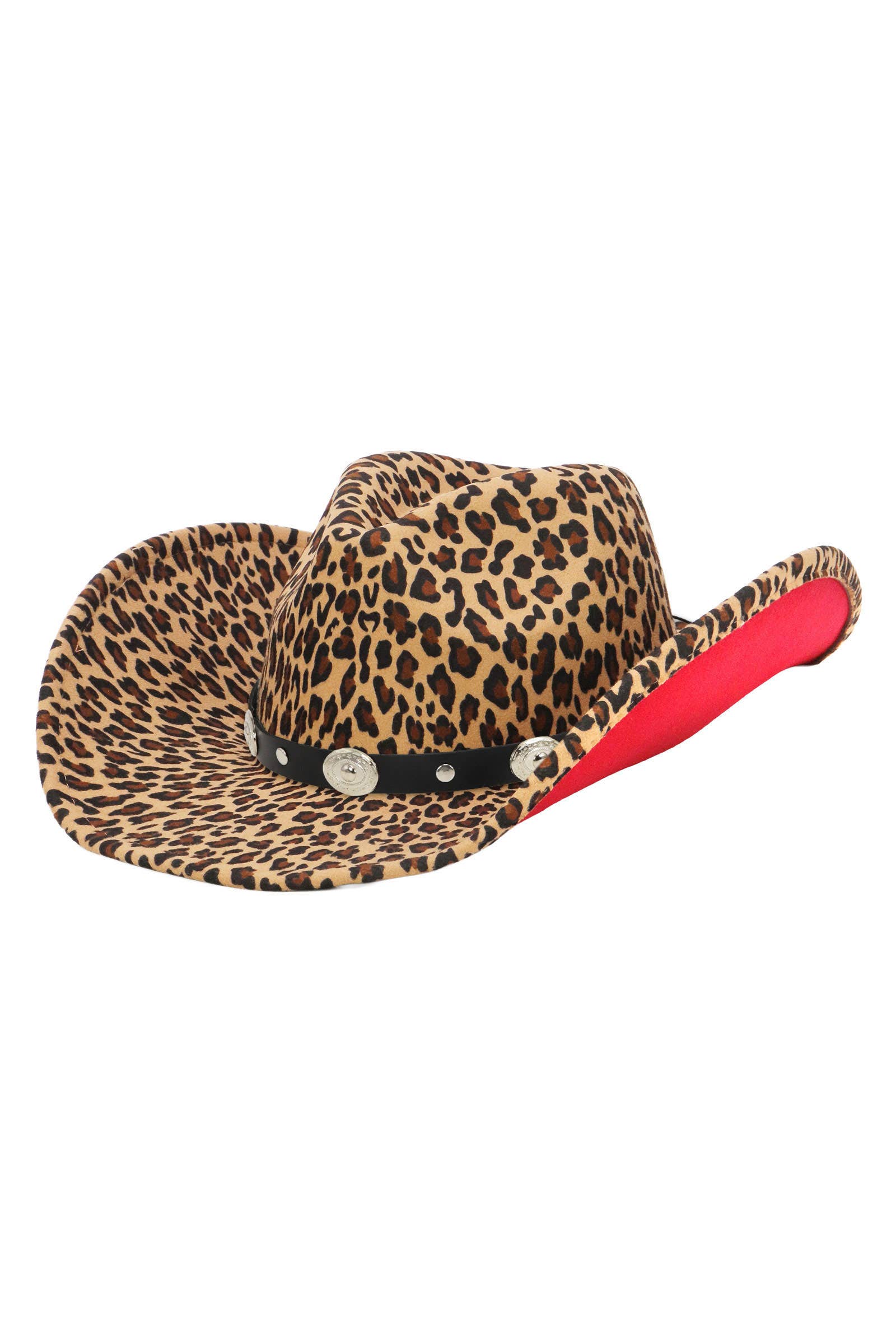 Cap Zone - Vendita all'ingrosso Cappello da cowboy - Donna - Cintura Concho Cappello da Cowboy in Feltro con Motivo Leopardo Finto4