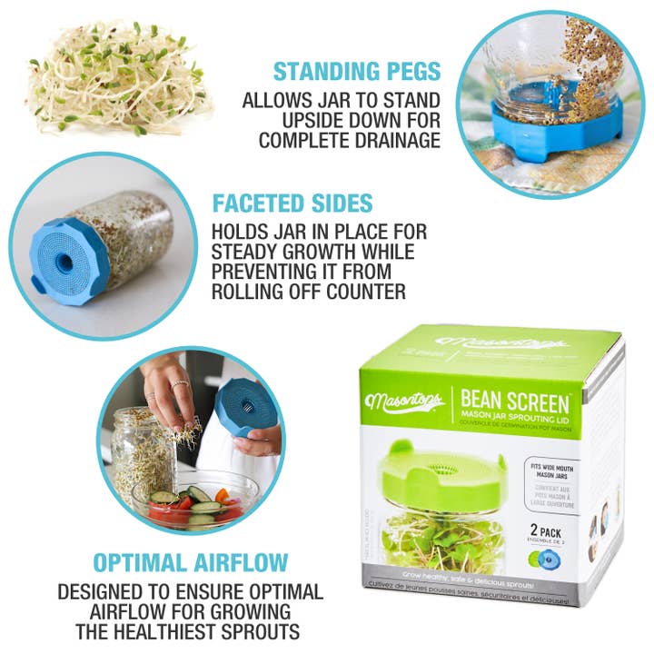 Masontops - Wholesale Food Storage Container - Bean Screen Sprouting Lids for Mason Jars