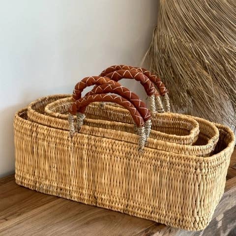 DarKech - Wholesale Basket - REED BASKET WITH LEATHER Handles