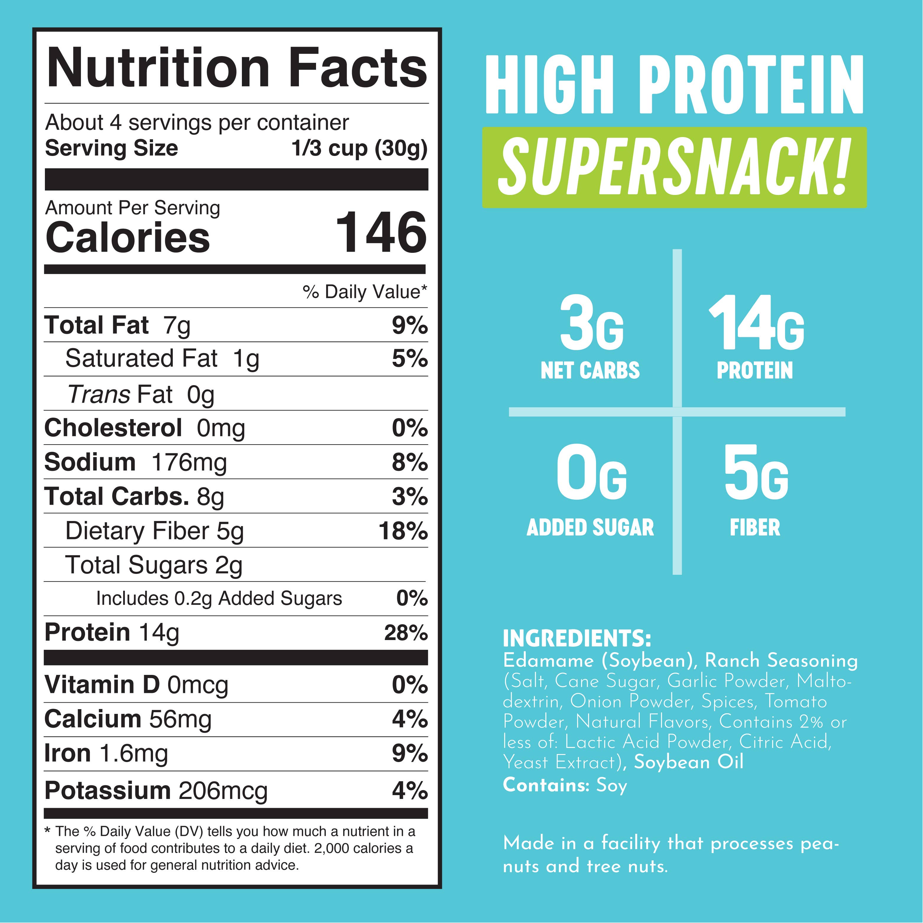 The Only Bean - Wholesale Nuts - Crunchy Roasted Edamame Ranch - 4oz (6 pack)1