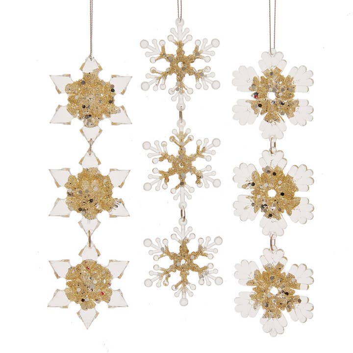 Light Gold and Clear Snowflake Ornaments, 3 Assorted for wholesale by Kurt S. Adler, Inc.
