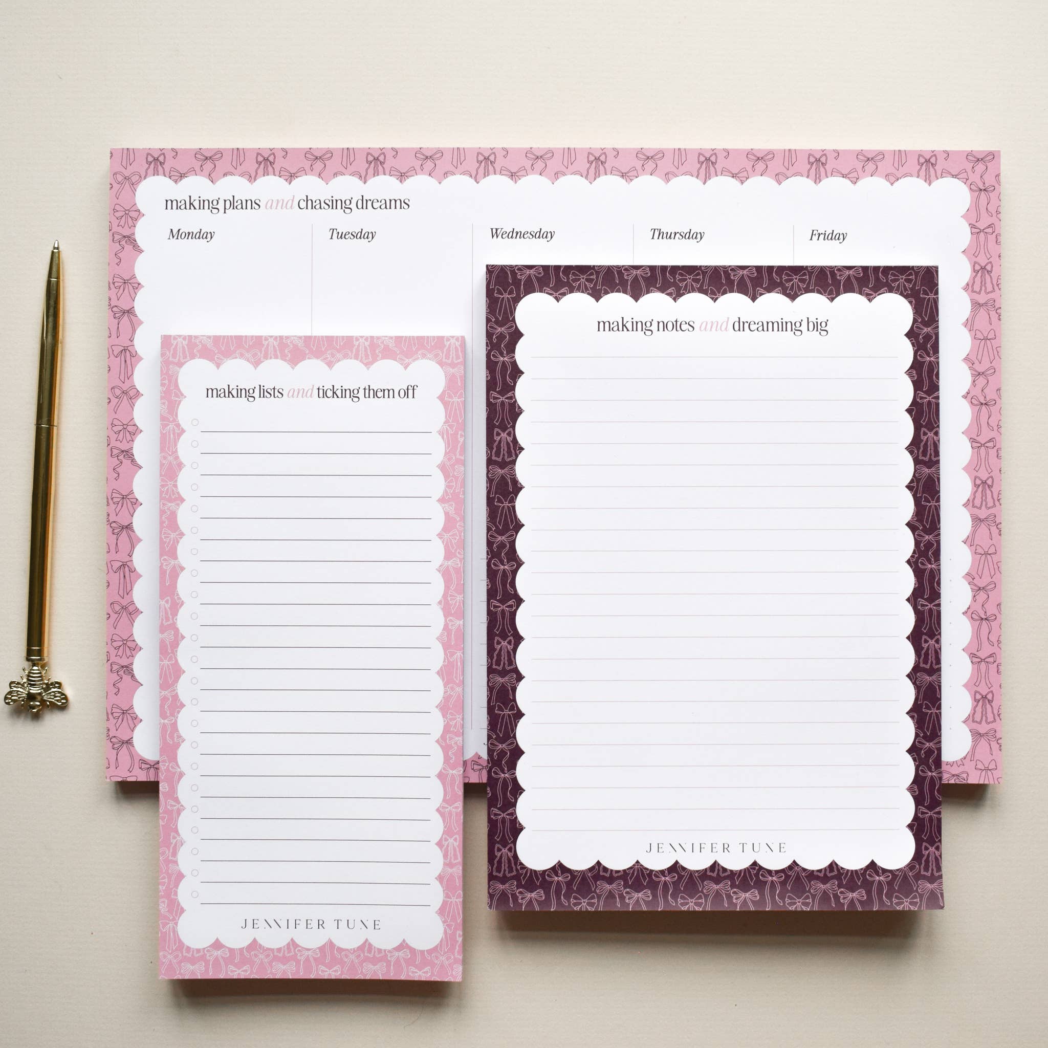 Jennifer Tune - Wholesale Notepad - Pink A4 Weekly Planner Pad with Bows Design7