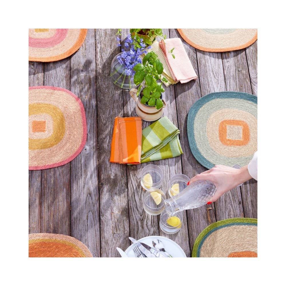 Bonheur du Jour - Vente Serviettes de table en tissu - Lot de 2 Serviettes de Table - Larges Rayures Orange3