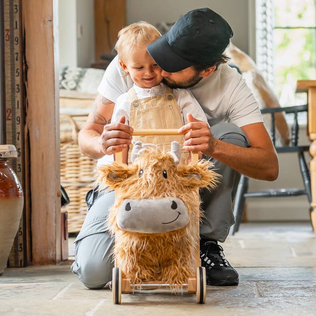 Little Bird Told Me Uk – wholesale Classic toy – Kids – Hubert Highland Cow Baby Walker - wooden toys1