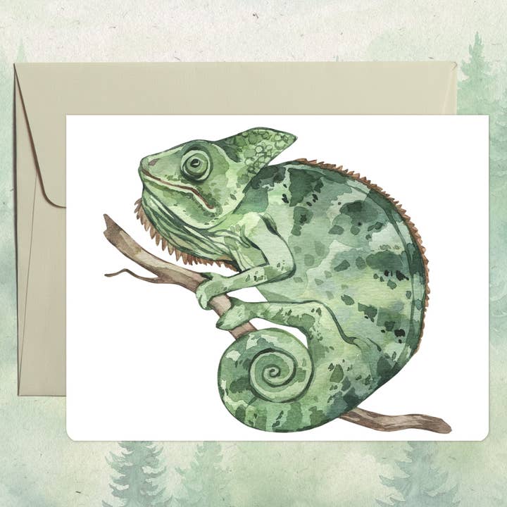 Handmade chameleon greeting card for wholesale by Soul Familiar
