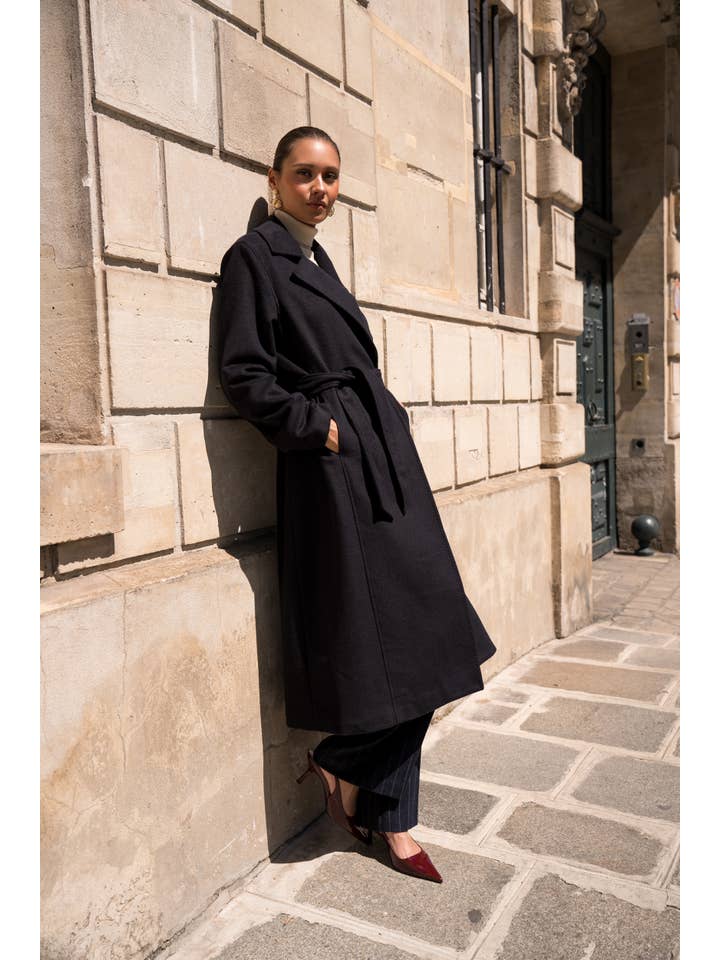 Attentif Paris - Wholesale Coat - Women's - Belted long coat in blended wool8