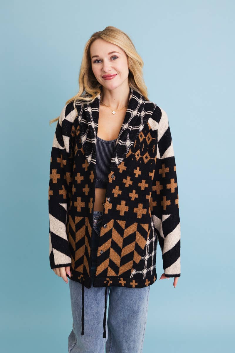 Leto Accessories – wholesale Kofta - Dam – Sierra Spirit geometrisk stickad kofta i gatustil5