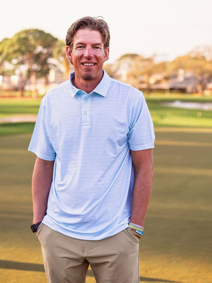 Polo de Performance pour Hommes Walker - Rayure Sonoma Bleu Glacial pour la vente par Turtles and Tees