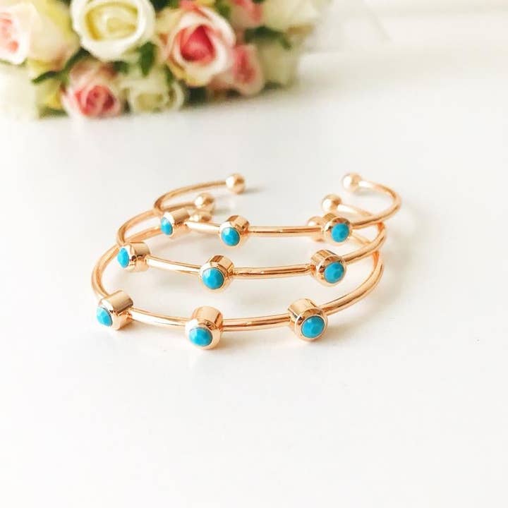 Pulsera brazalete de oro rosa, pulsera de cuentas de turquesa, brazaletes para venta al por mayor de Evileyefavor
