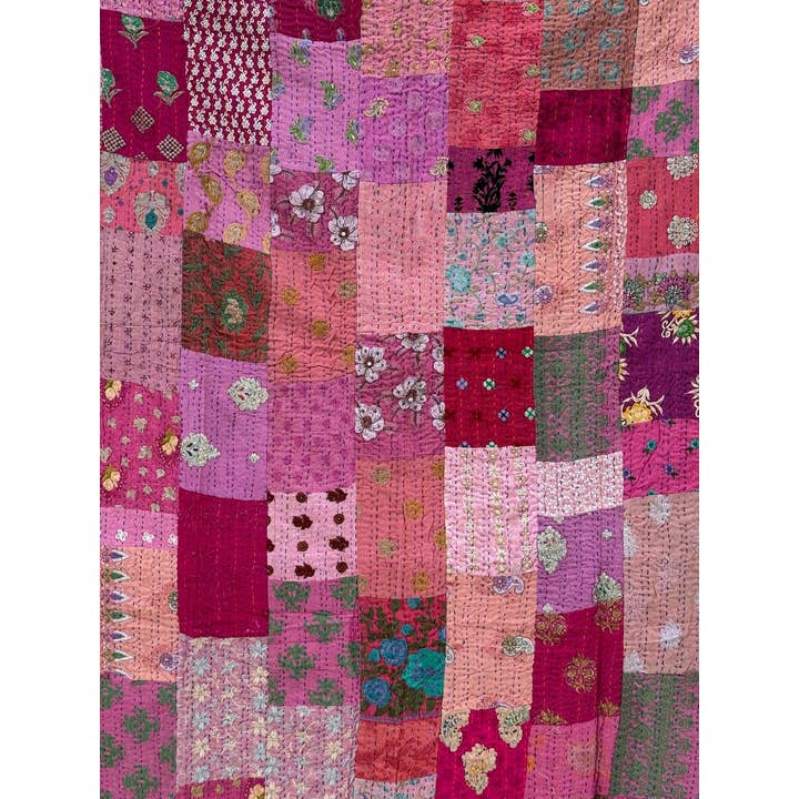 Bhawana Handicrafts - Wholesale Throw blanket - Kantha Stitched Patchwork Embroidery Quilts Cotton Bedspread1