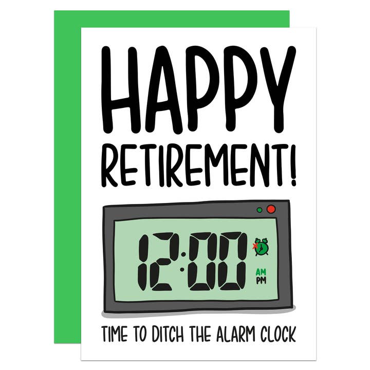 Alarm Clock Retirement A6 Card for wholesale by TeePee Creations