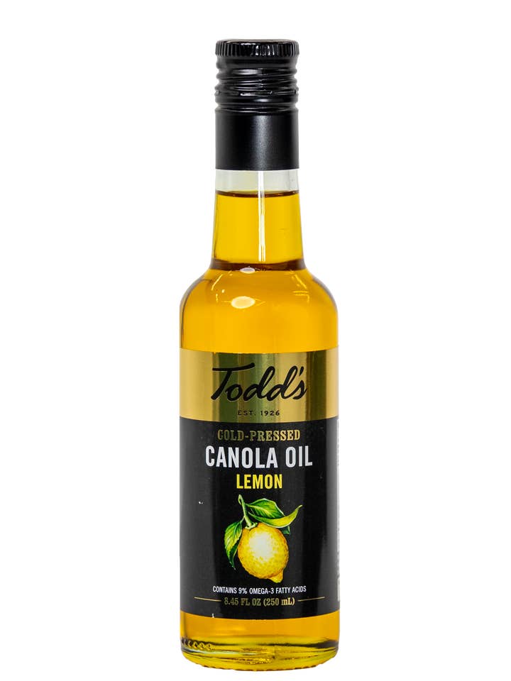 Todd's Cold-Pressed Lemon Canola Oil (8.45 oz) Bottle for wholesale by Todd's Premium Foods