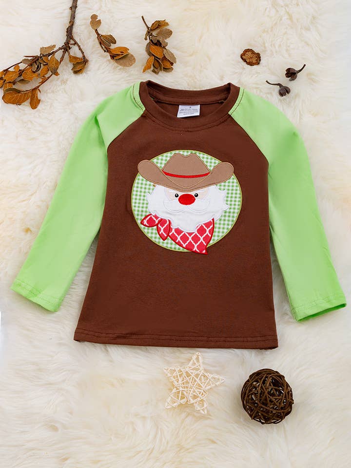 ❄️Cowboy Santa applique long sleeve boys shirt. TPB50143001 for wholesale by Kids Charm Online