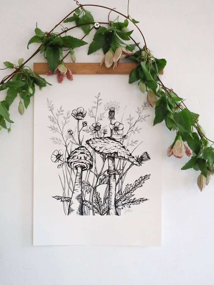 Parasol Mushroom Botanical Art Print for wholesale by Jya Raine