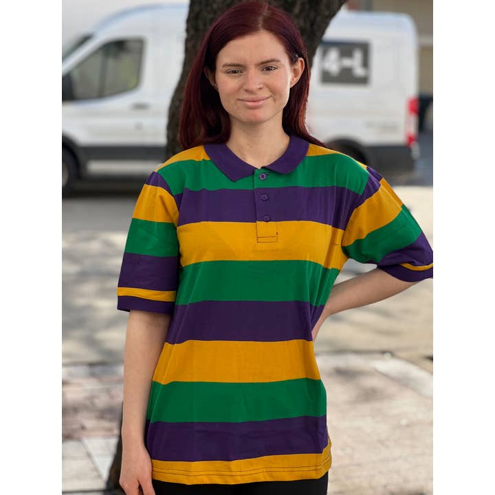 Adult MG Rugby Shirt (Horizontal Stripe, SS) # 101 for wholesale by KAPLIN INC dba mardigrasbazaar