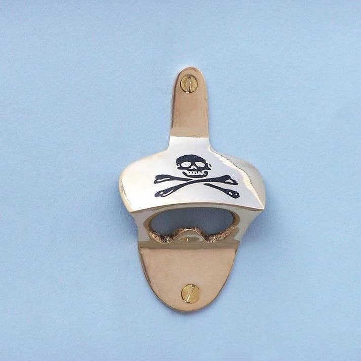 Hampton Nautical - Wholesale Bottle/Wine Opener - Solid Brass Pirate Skull and Crossbones Wall Mounted Bottle Opener 3.5"