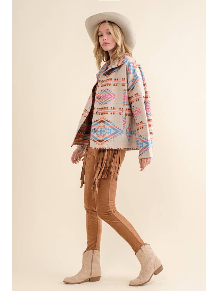 Blue B - Wholesale Shirt Jacket/Shacket - Women's - 32621J - Aztec Jacquard Mock Neck Button Up Western Jacket