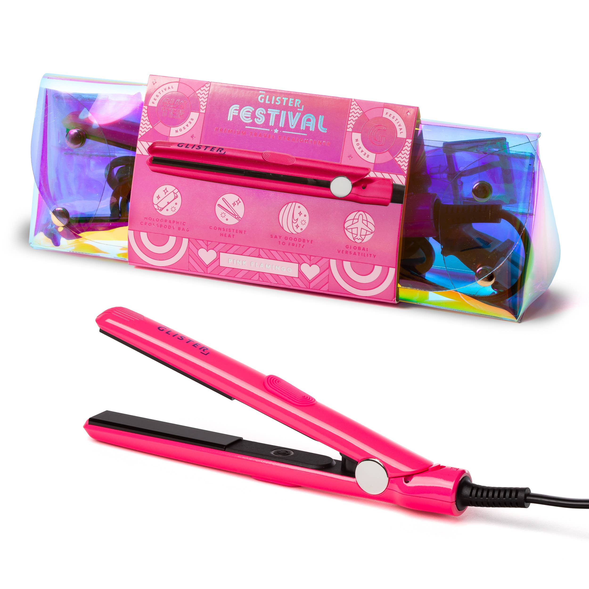 Glister - Wholesale Straightener/Flat Iron - Festival Mini Travel Flat Iron w/ Holographic Bandolier Bag6