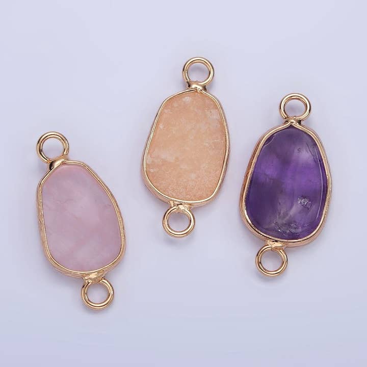 14K Gold Filled Rose Quartz, Pink Quartz, Amethyst Abstract Oval Bezel Connector | G-011 - G-013 for wholesale by Aim Eternal