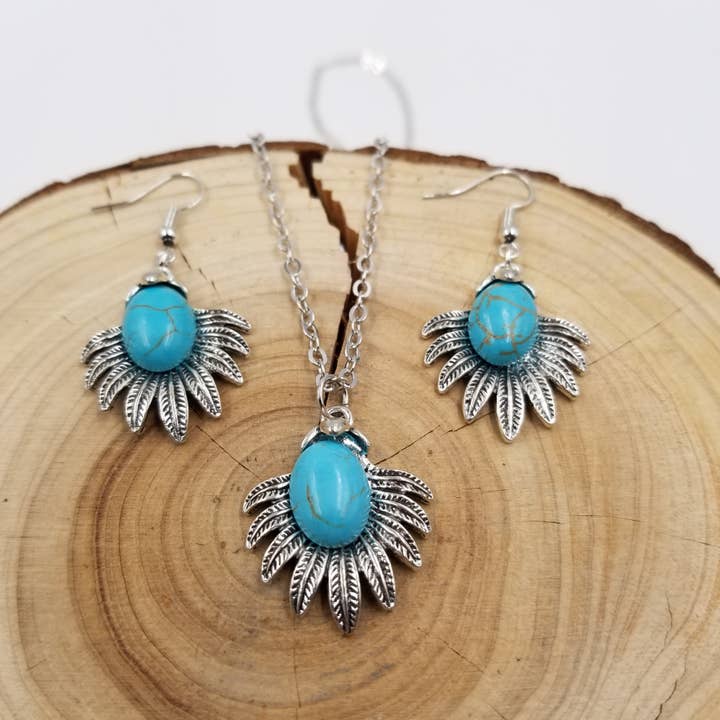 Retro Turquoise Earring Necklace Set for wholesale by CHAKRA JEWELRY