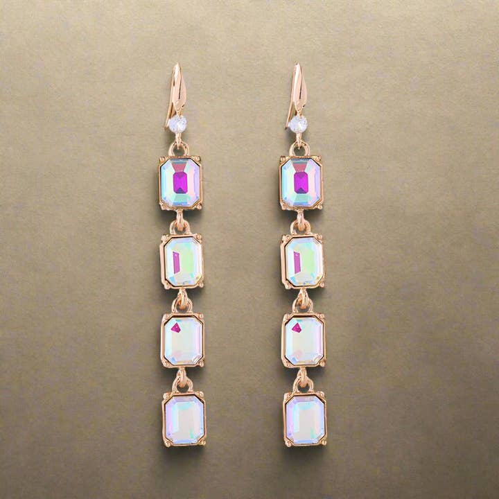 Boucles d'oreilles multicouches en alliage de cristal coloré incrusté de diamants pour la vente par WoodWristCo