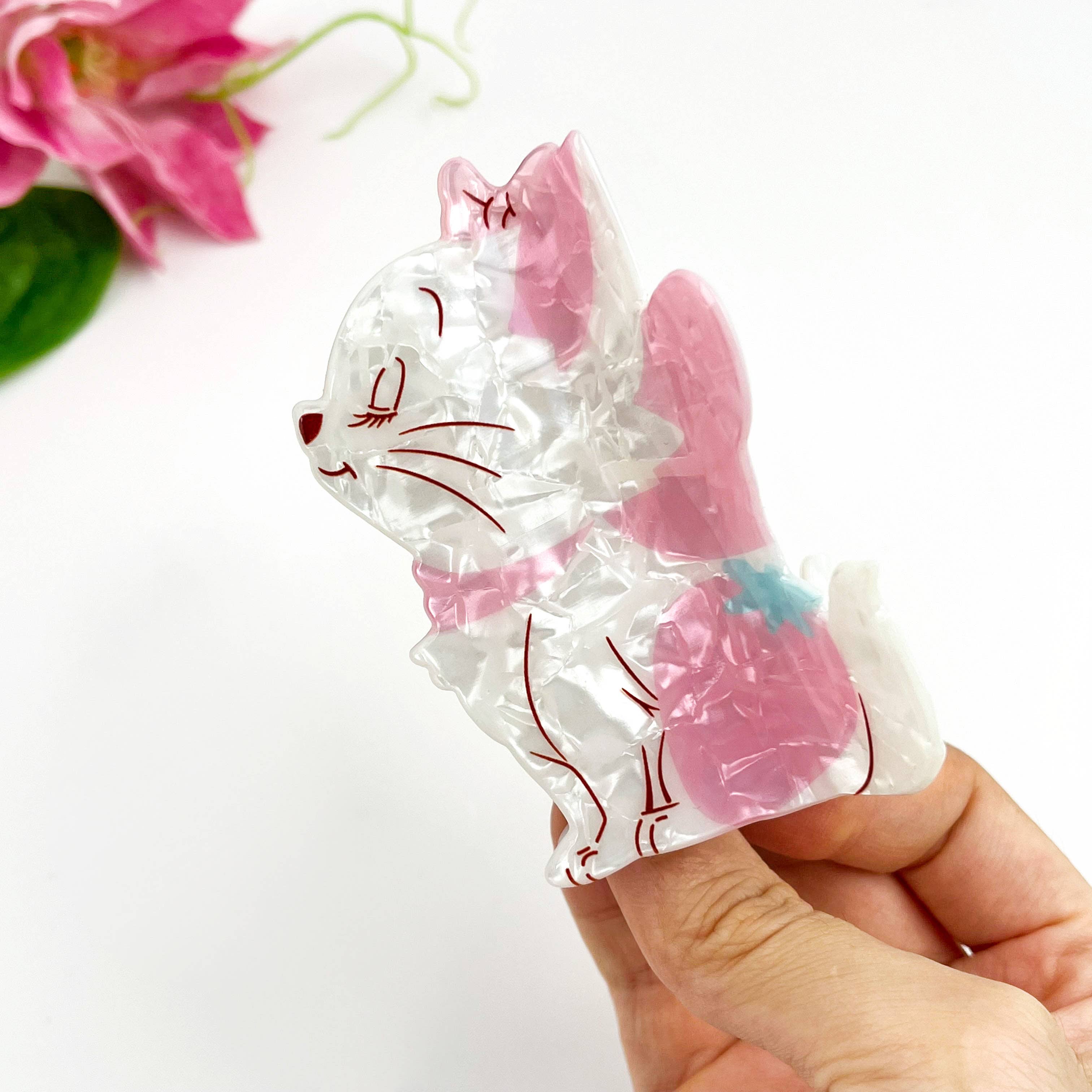 Pink 🦋🐱 Butterfly Cat Print Claw Clip – Elegant Acetate Style for wholesale on Faire2