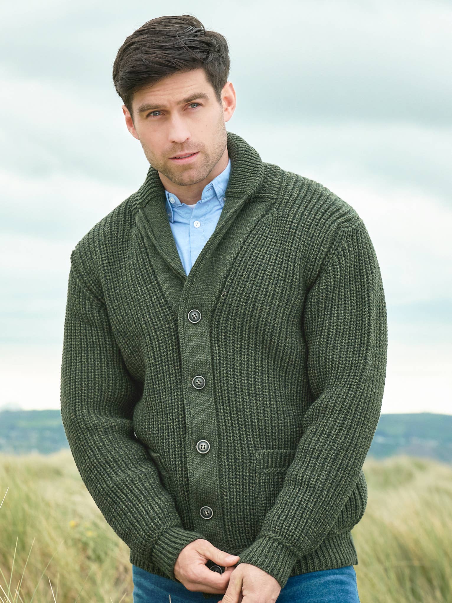 Aran Crafts - Wholesale Cardigan - Men's - ARAN SHAWL RIB CARDIGAN SH4627
2