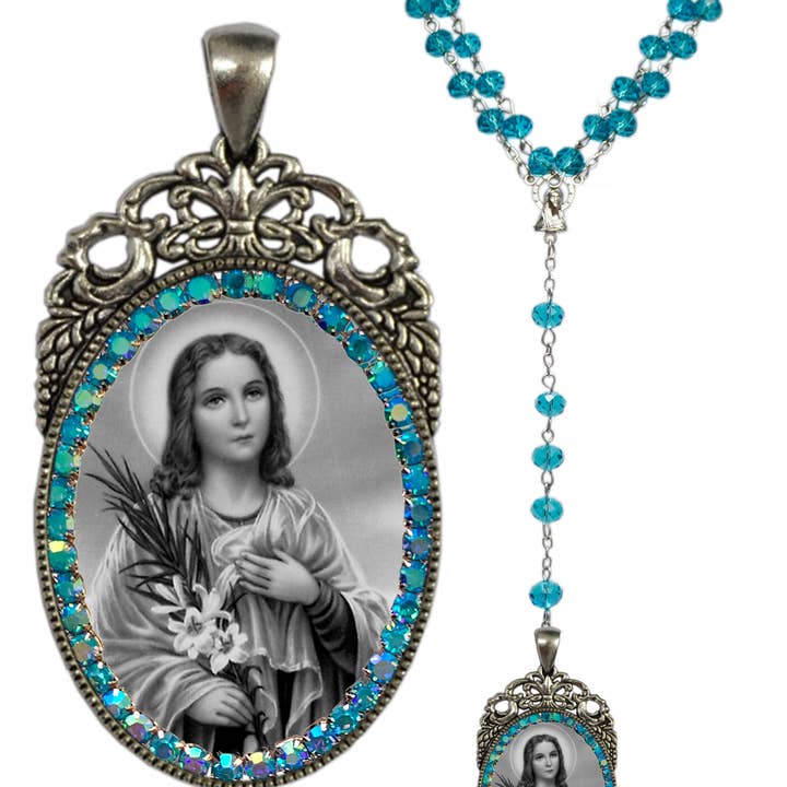 MariaSantissimaShop - Vendita all'ingrosso Collana con ciondolo/pendaglio - Goretti (Santa Maria) — Rosario Patrona delle vittime dello stupro; Vittime del crimine; Adolescenti; Giovani Moderni e Bambini di Maria - Gioielli fatti a mano