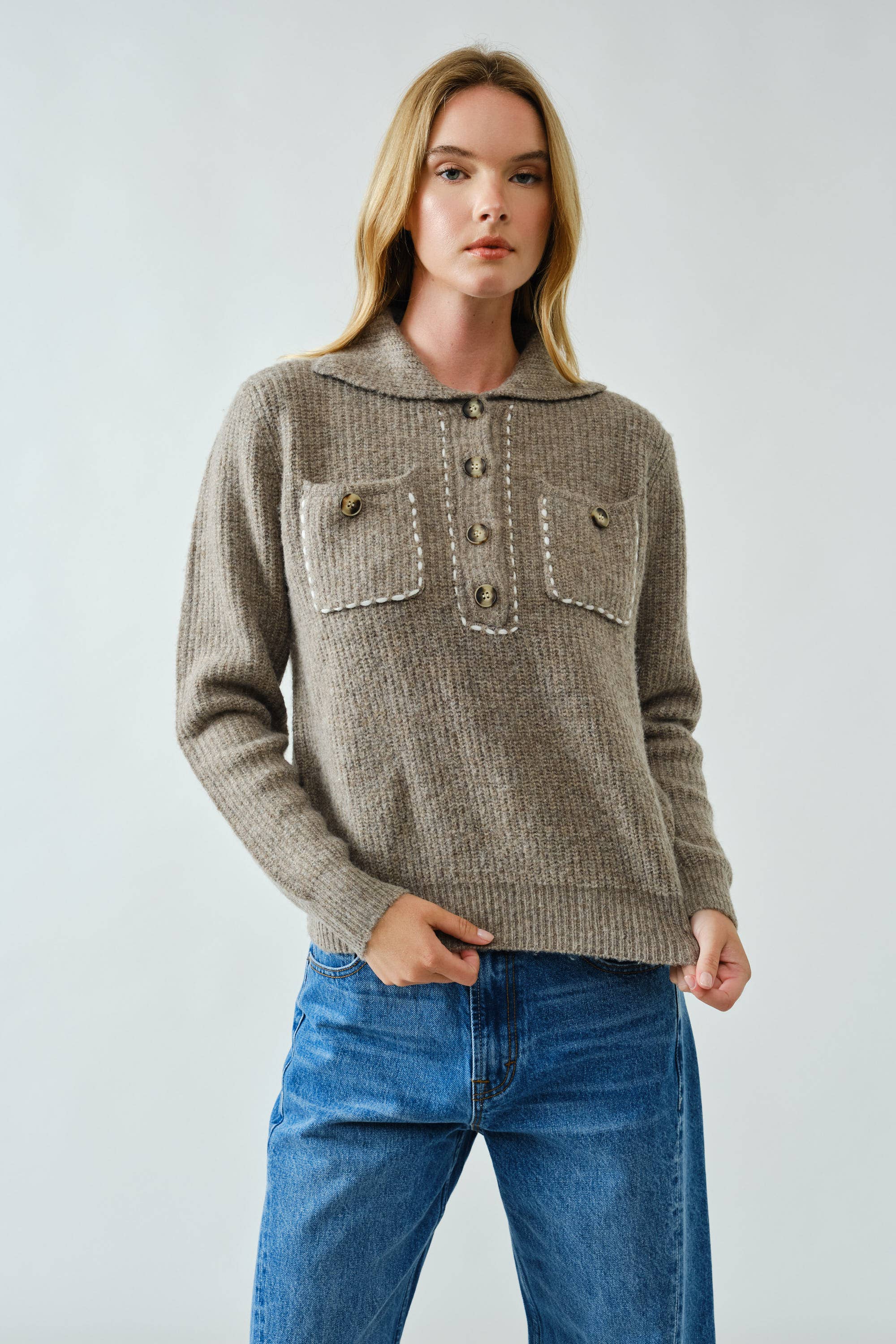Aaron & Amber - Wholesale Knit Sweater - Women's - AJT5389 STITCH DETAIL COLLAR PULLOVER SWEATER10