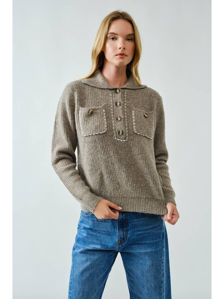 Aaron & Amber - Wholesale Knit Sweater - Women's - AJT5389 STITCH DETAIL COLLAR PULLOVER SWEATER10