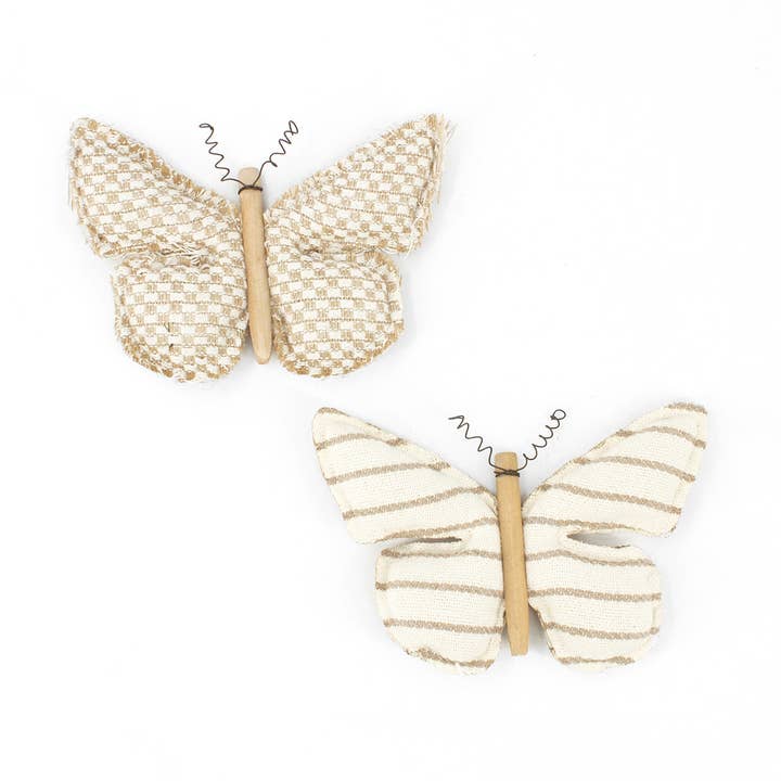 2 Asst Small Striped & Weave Pattern Plush Butterflies for wholesale by WT Collection