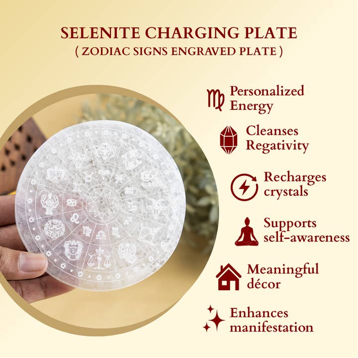 Soothing Crystals - Wholesale Crystal Charging Plate - 4" Selenite Plate | Zodiac Selenite Disc| Recharging Plate4