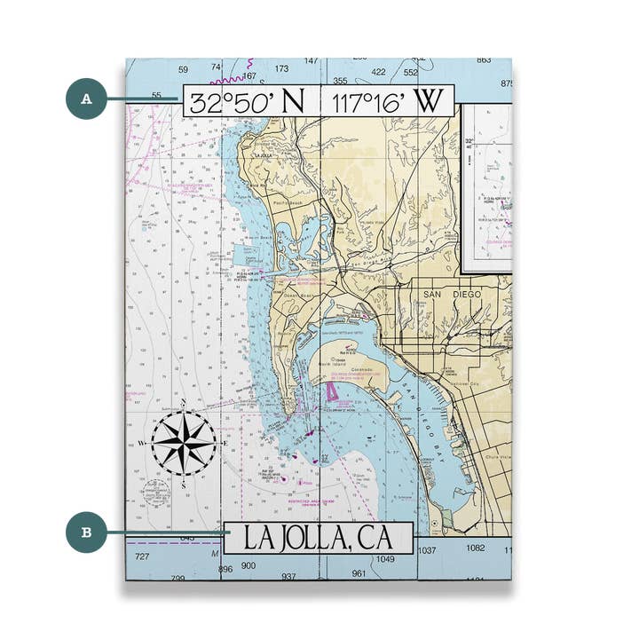 Gráfico da Área de La Jolla, CA - Arte de Parede em Madeira e Metal por atacado de Old Wood Signs