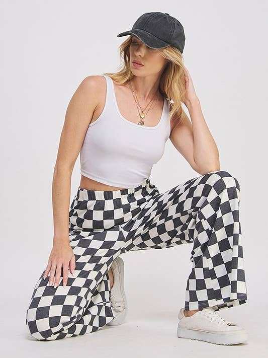 JADE BY JANE - Wholesale Pants - Women's - PLUS SIZE HIGH WAIST CHECKERD STRAIGHT LEG KNIT PANTS