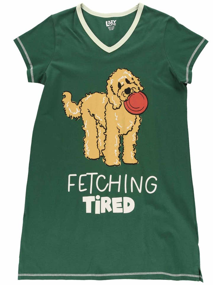 Fetching Tired (New) V-Neck Nightshirt for wholesale by Lazy One